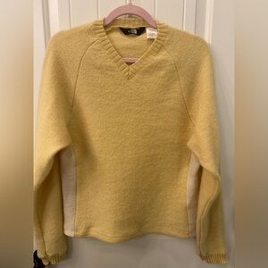 Vtg The North Face Yellow V-Neck Colorblock Sweater 100% Wool 90’s Y2K